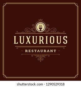 Restaurant logo design vector illustration. Fork silhouette, good for restaurant menu and cafe badge. Vintage typography emblem template.