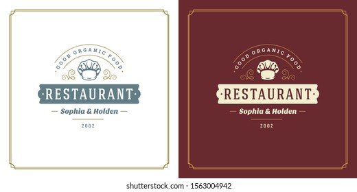 Restaurant logo design vector illustration chef hat silhouette, good for restaurant menu and cafe badge. Vintage typography emblem template with decoration and symbols.