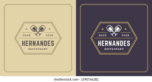 Restaurant logo design vector illustration wine stemware silhouettes good for restaurant menu and cafe badge. Vintage typography emblem template with decoration and symbols.
