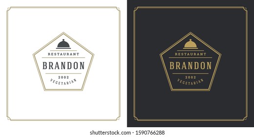 Restaurant logo design vector illustration dish tray silhouette good for restaurant menu and cafe badge. Vintage typography emblem template with decoration and symbols.