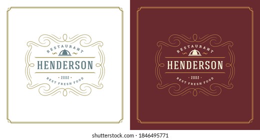 Restaurant logo design vector illustration dish tray silhouette good for restaurant menu and cafe badge. Vintage typography emblem template with decoration and symbols.
