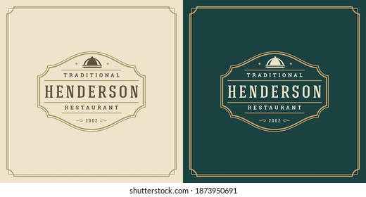 Restaurant logo design vector illustration dish tray silhouette good for restaurant menu and cafe badge. Vintage typography emblem template with decoration and symbols.