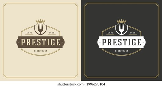 Restaurant logo design vector illustration fork silhouette, good for restaurant menu and cafe badge. Vintage typography emblem with decoration and symbols.
