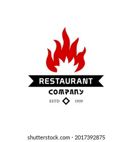 restaurant logo with fiery grill stove, simple and line style logo