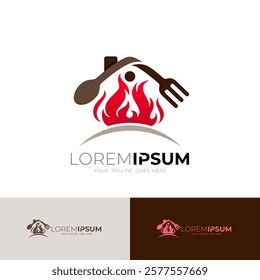 Restaurant logo and fire design combination, barbecue icons
