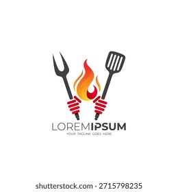 Logotipo del restaurante y combinación del diseño del fuego, color rojo