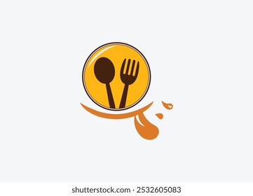 Logotipo del restaurante, logotipo de la comida, logotipo delicioso de la comida, logotipo de la cuchara y del tenedor con diseño de la Plantilla del Vector de la sonrisa 