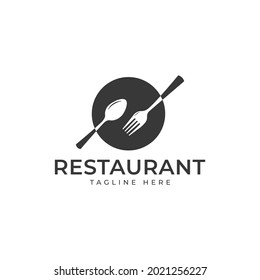 Restaurant Logo. Food Equipment Spoon Fork Plate Logo Template Element