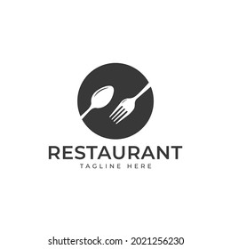 Restaurant Logo. Food Equipment Spoon Fork Plate Logo Template Element