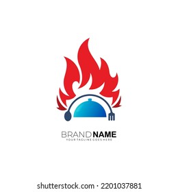 Restaurant logo, food logo and fire design template