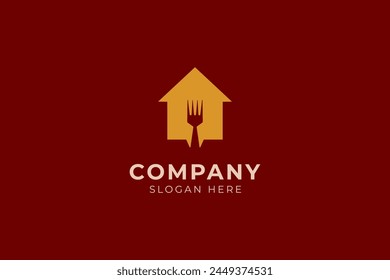 logotipo del restaurante con el diseño de la forma del tenedor y de la casa en estilo de diseño plano