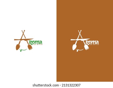 Restaurant logo and fork icon, modern concept of lines.
