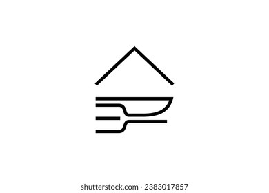 Logo del restaurante con tenedor y cubiertos de cuchillo en estilo de diseño de línea abstracta minimalista