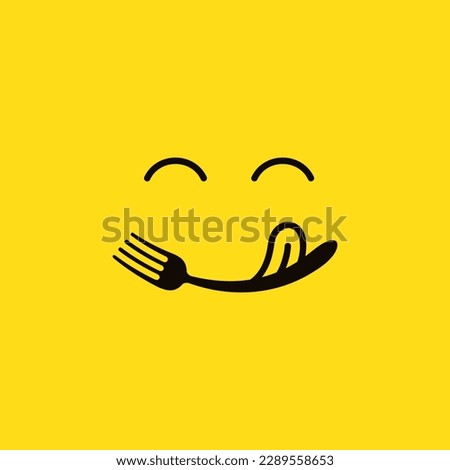 Restaurant logo with fork smile concept.