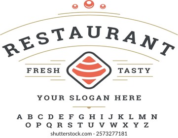 Restaurant logo with fresh tasty written on it. The logo is in red and white. The logo is a square with a red circle in the middle