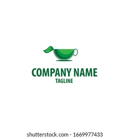 restaurant logo with green tea design in a cup.