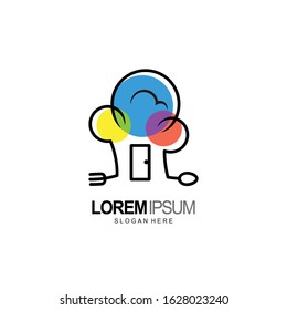 restaurant logo, house with spoon and fork template