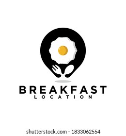 Restaurant Logo Icon Design. Perfect logo for break fast restaurant with a concept the egg and pin location.