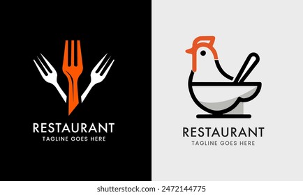 Restaurant logo icon vector sample kitchen cooking food knife roasted meat breakfast café