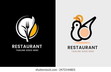 Restaurant logo icon vector sample kitchen cooking food knife roasted meat breakfast café