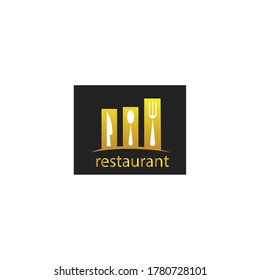 restaurant logo illustration of building, spoon, fork, knife. vector design design