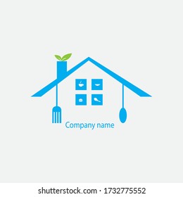 restaurant logo, illustration of spoon, fork, house. vector design