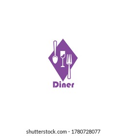 restaurant logo illustration of spoon, fork, glass, color vector design