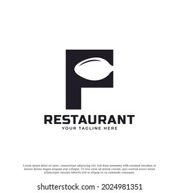 Logo del restaurante. Letra inicial F con horquilla de cuchara para plantilla de diseño de iconos con logotipo de restaurante