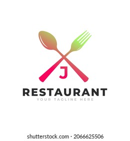 Restaurant Logo. Initial Letter J with Spoon Fork for Restaurant Logo Icon Design Template