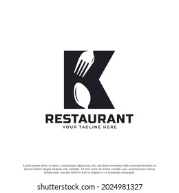 Restaurant Logo. Initial Letter K with Spoon Fork for Restaurant Logo Icon Design Template