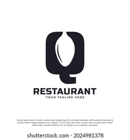 Logo del restaurante. Letra inicial Q con horquilla de cuchara para la plantilla de diseño de iconos con logotipo de restaurante