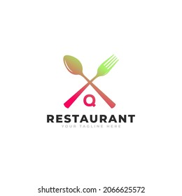 Restaurant Logo. Initial Letter Q with Spoon Fork for Restaurant Logo Icon Design Template