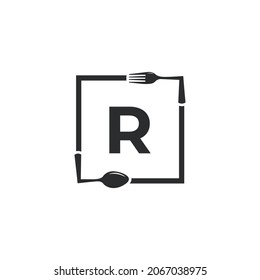 Restaurant Logo. Initial Letter R with Spoon Fork for Restaurant Logo Icon Design Template