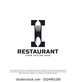 Logo des Restaurants. Initialbrief I mit Spoon Fork für Restaurant-Logo-Symboldesign-Vorlage