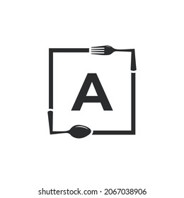 Logo del restaurante. Letra inicial A con horquilla de cuchara para plantilla de diseño de iconos con logotipo de restaurante