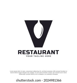 Restaurant Logo. Initial Letter V with Spoon Fork for Restaurant Logo Icon Design Template