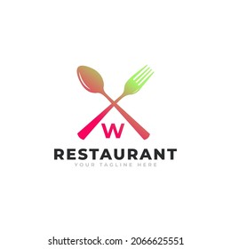 Logo del restaurante. Letra inicial W con horquilla de cuchara para plantilla de diseño de iconos con logotipo de restaurante