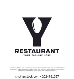 Restaurant Logo. Initial Letter Y with Spoon Fork for Restaurant Logo Icon Design Template
