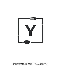Restaurant Logo. Initial Letter Y with Spoon Fork for Restaurant Logo Icon Design Template