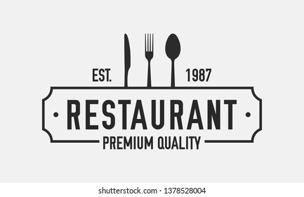 Restaurant logo isolated on white background. Restaurant menu logo template with knife, fork and spoon. Retro vintage design