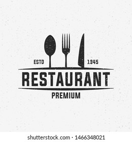 Restaurant logo isolated on white background. Restaurant menu logo template with knife, fork and spoon