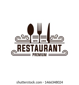 Restaurant logo isolated on white background. Restaurant menu logo template with knife, fork and spoon