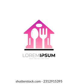 Restaurant logo and kitchen set design combination, building icons