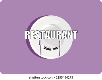 Restaurant logo with knife and fork icon, logotype  template. Icon and label for design menu restaurant or cafe.