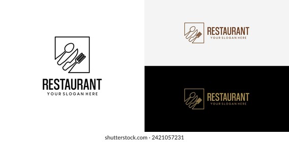 Restaurant-Logo mit Messergabenlöffel-Symbol im Linienstil