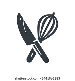 Restaurant logo with knife and whisk pictogram,vector