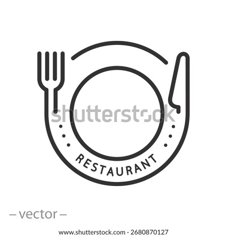 restaurant logo, label for food, thin line symbol, vector illustration