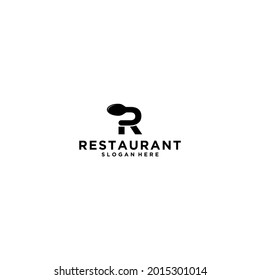 restaurant logo with the letter R combined with a spoon so that it becomes a unique logo