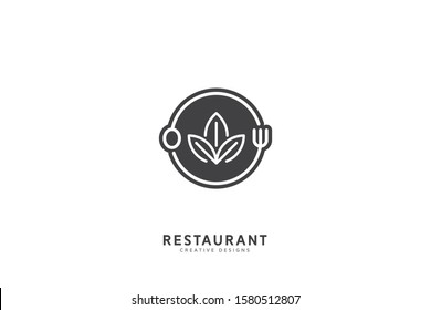 Restaurant logo. line art logo, spoon and fork vector illustration, home food icon, salad food symbol