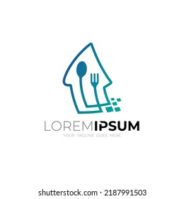 Logo del restaurante con diseño de línea, logotipo de la casa y el píxel